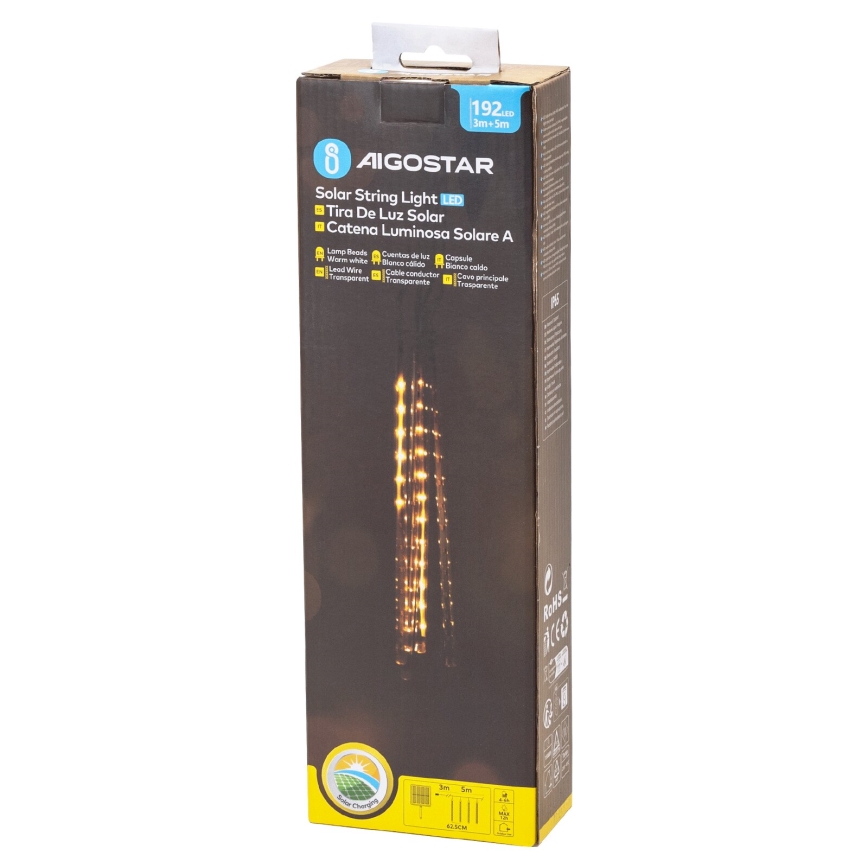 Aigostar - LED Solarne božićne lampice 192xLED/8m IP65 topla bijela
