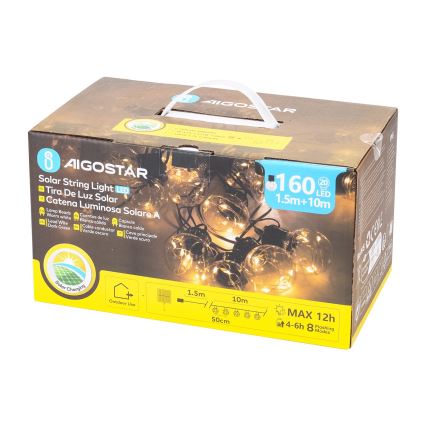 Aigostar - LED Solarne božićne lampice 20xLED/8 funkcija 11,5m IP65 topla bijela