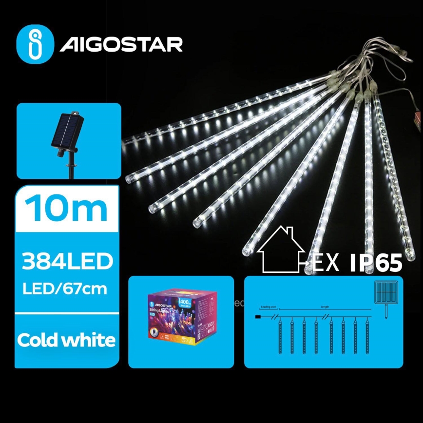 Aigostar - LED Solarne božićne lampice 384xLED/13m IP65 hladna bijela