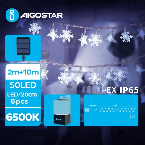 Aigostar - LED Solarne božićne lampice 50xLED/8 funkcija 12m IP65 hladna bijela