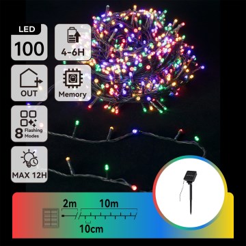 Aigostar - LED solarni božićni lanac 100xLED/8 funkcija 12m IP65 u više boja 800 mAh