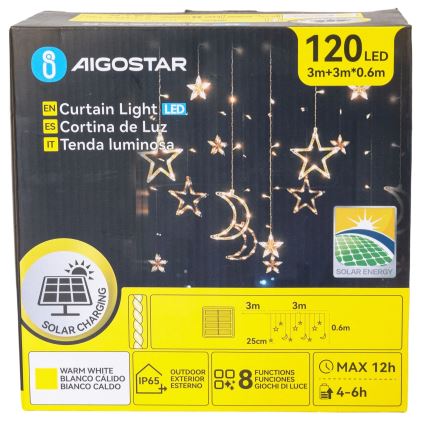 Aigostar - LED solarni božićni lanac 120xLED/8 funkcija 3x0,6m 500 mAh IP65 topla bijela