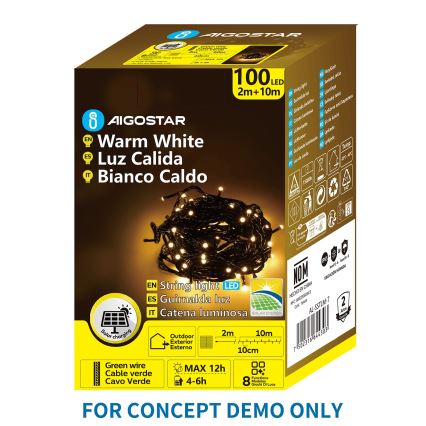 Aigostar - LED solarni božićni lanac 200 LED/8 funkcija 22 m IP65 topla bijela 800 mAh