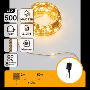 Aigostar - LED solarni božićni lanac 500xLED/8 funkcija 52m IP65 topla bijela 1200 mAh