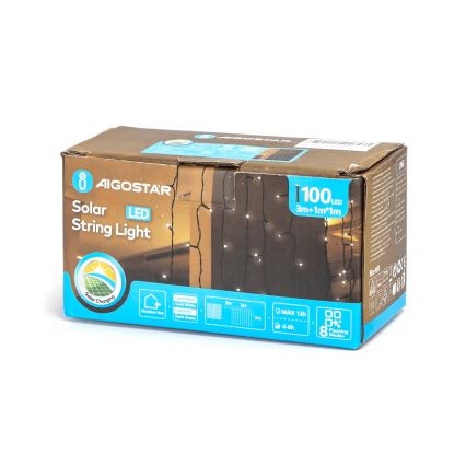 Aigostar - Solarni LED božićni niz 100xLED/8 funkcija 4x1m 800 mAh IP65 hladno bijela