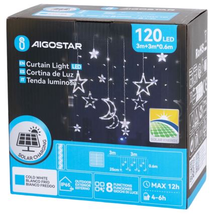 Aigostar - LED solarni lanac 120xLED/8 funkcija 3x0,6m 500 mAh IP65 hladno bijela