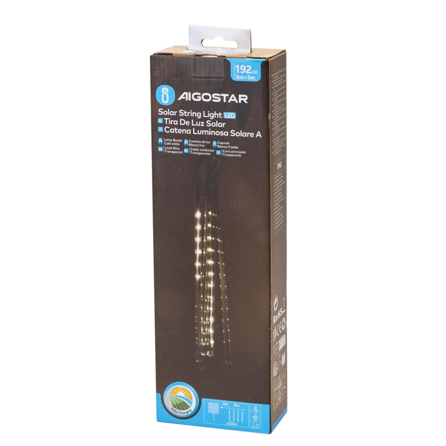 Aigostar - LED Solarni božićni lanac 192xLED/8m IP65 1200 mAh hladno bijela