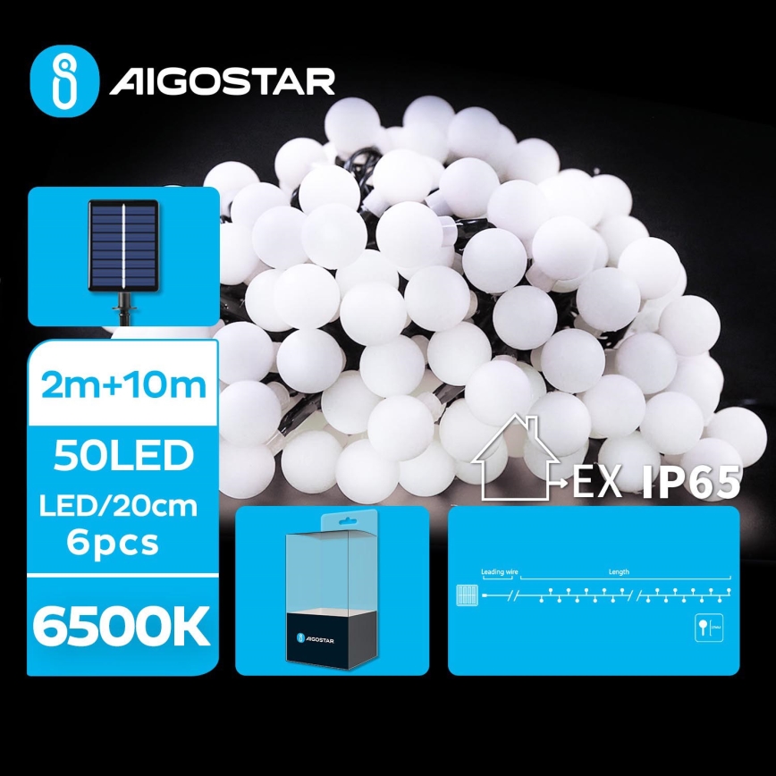 Aigostar - LED Solarni dekorativni lanac 50xLED/8 funkcija 12m IP65 hladna bijela