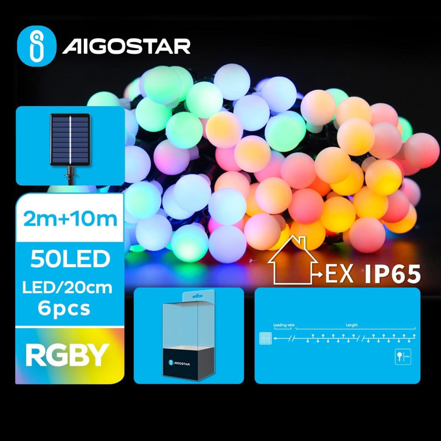 Aigostar - LED Solarni dekorativni lanac 50xLED/8 funkcija 12m IP65 multicolor