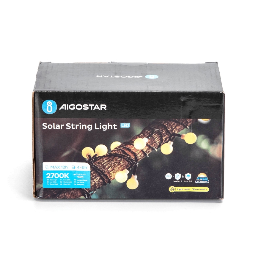Aigostar - LED Solarni dekorativni lanac 50xLED/8 funkcija 12m IP65 800 mAh topla bijela