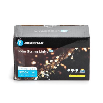 Aigostar - LED Solarni dekorativni lanac 50xLED/8 funkcija 12m IP65 topla bijela