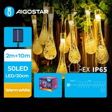 Aigostar - LED Solarni dekorativni lanac 50xLED/8 funkcija 12m IP65 topla bijela