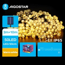Aigostar - LED Solarni dekorativni lanac 50xLED/8 funkcija 12m IP65 topla bijela