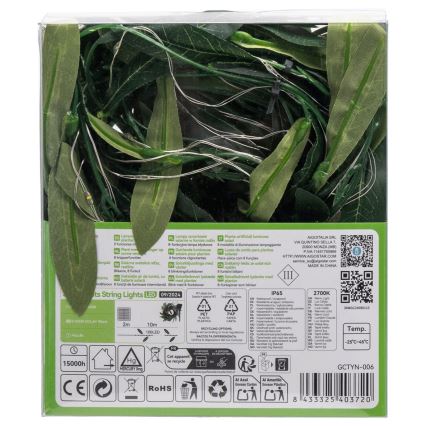 Aigostar - LED Solarni lanac 100xLED/12m IP65 topla bijela olive
