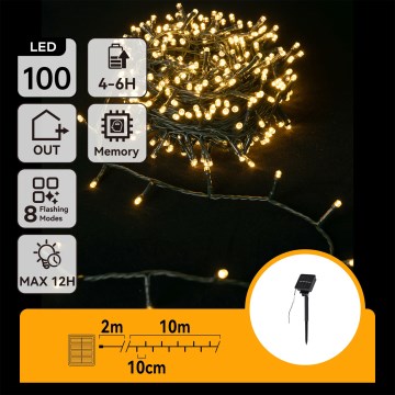 Aigostar - LED solarni lanac 100xLED/8 funkcija 12m IP65 topla bijela 800 mAh