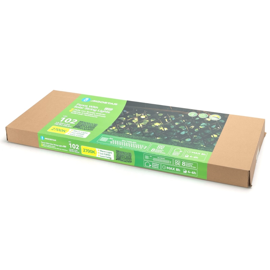 Aigostar - LED Solarni lanac 102xLED/2x0,7m IP65 topla bijela eukaliptus