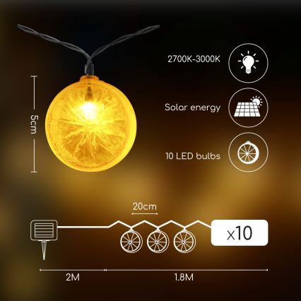 Aigostar - LED Solarni lanac 10xLED/3,8m IP44 600 mAh topla bijela