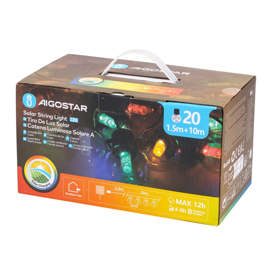 Aigostar - LED solarni lanac 20xLED/8 funkcija 11,5 m IP65 višebojni