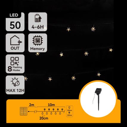 Aigostar - LED solarni lanac 50xLED/8 funkcija 12m 800mAh IP65 topla bijela