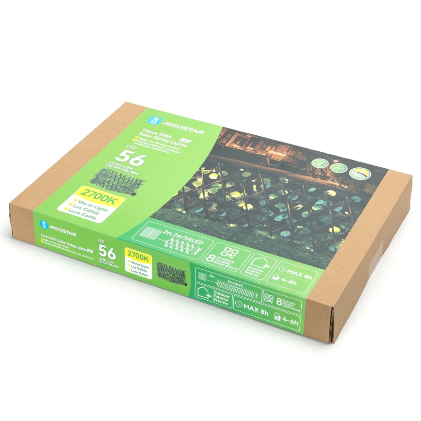 Aigostar - LED Solarni lanac 56xLED/2x0,4m IP65 topla bijela eukaliptus