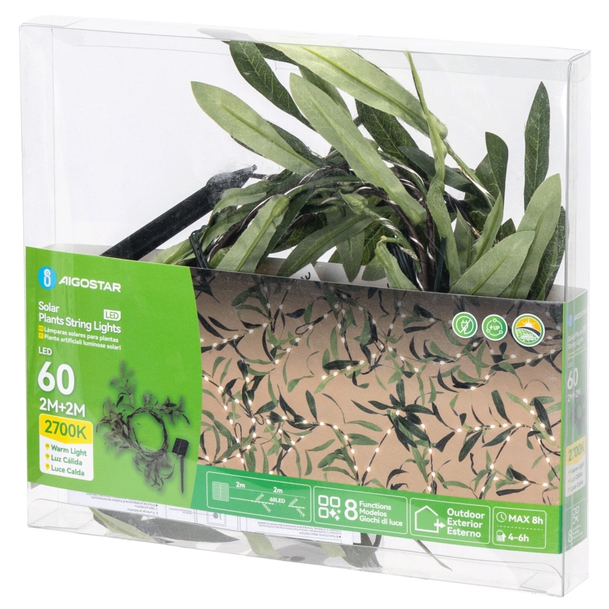 Aigostar - LED Solarni lanac 60xLED/4m IP65 topla bijela olive