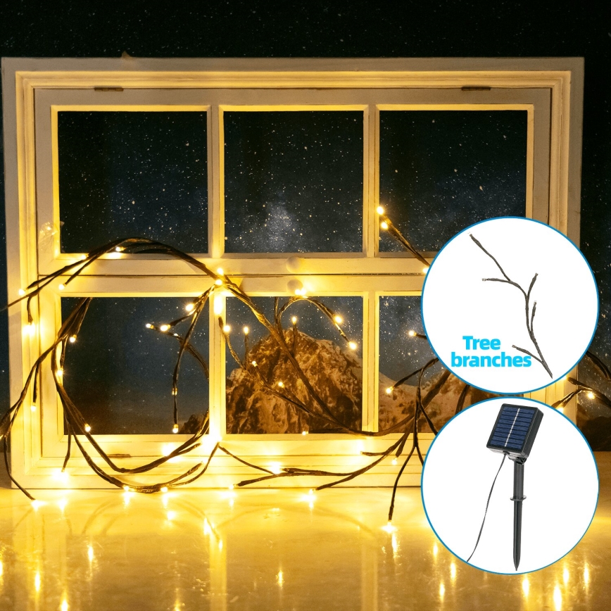 Aigostar - LED Solarni lanac 72xLED/4m IP65 topla bijela grane stabla