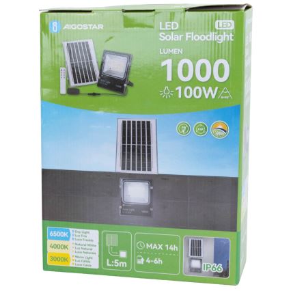 Aigostar - LED Solarni reflektor LED/100W/3,2V 2000mAh 3000K/4000K/6500K IP66 + daljinski upravljač