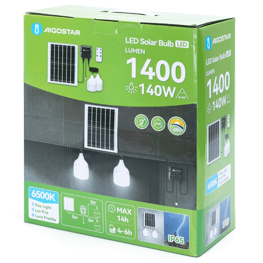 Aigostar - LED solarna svjetiljka 2xLED/70W/12V 12000 mAh 6500K IP65 promjer 12 cm + daljinski upravljač