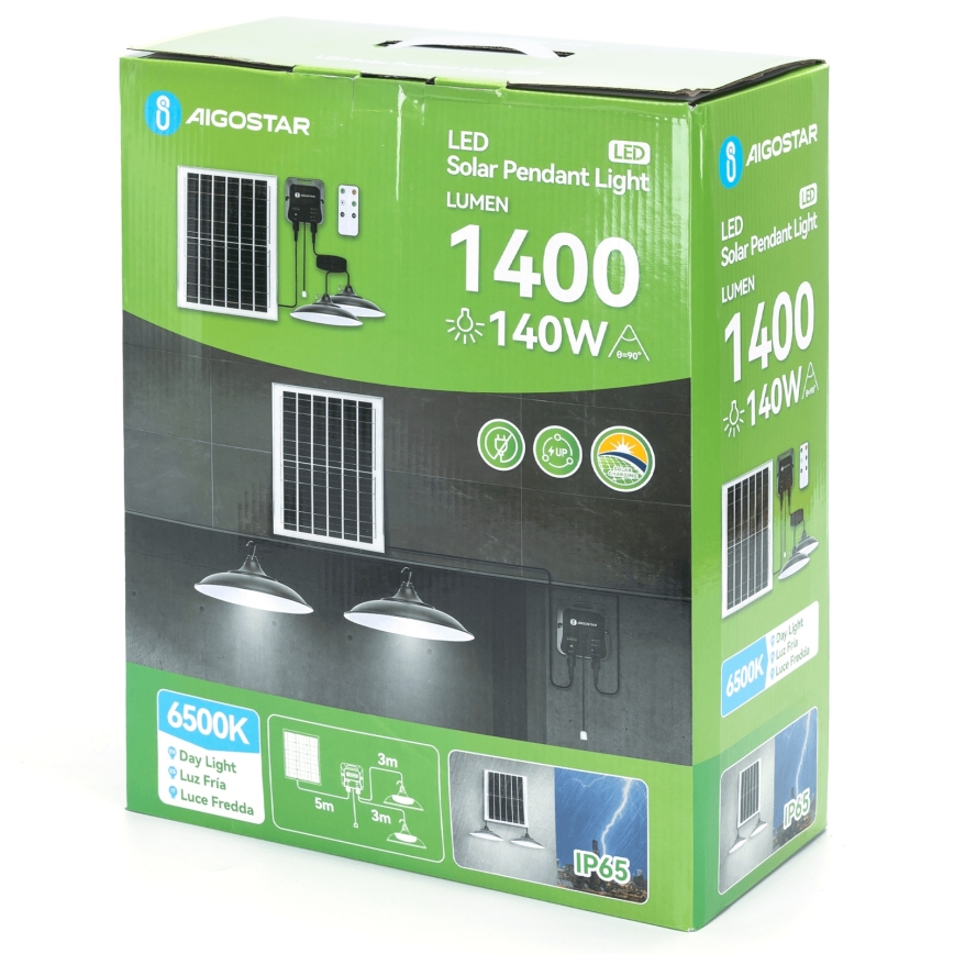 Aigostar - LED solarni luster 2xLED/70W/12V 12000 mAh 6500K IP65 Ø 23,5 cm + daljinsko upravljanje