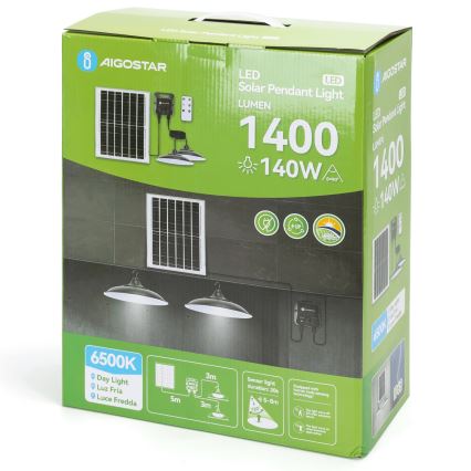Aigostar - LED solarni luster sa senzorom 2xLED/70W/12V 12000 mAh 6500K IP65 Ø 23,5 cm + daljinsko upravljanje