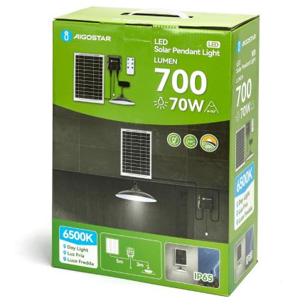 Aigostar - LED solarna svjetiljka 70 W / 12 V, 6000 mAh, 6500 K, IP65, Ø 23,5 cm + daljinski upravljač