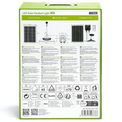 Aigostar - LED solarna svjetiljka 70 W / 12 V, 6000 mAh, 6500 K, IP65, Ø 23,5 cm + daljinski upravljač