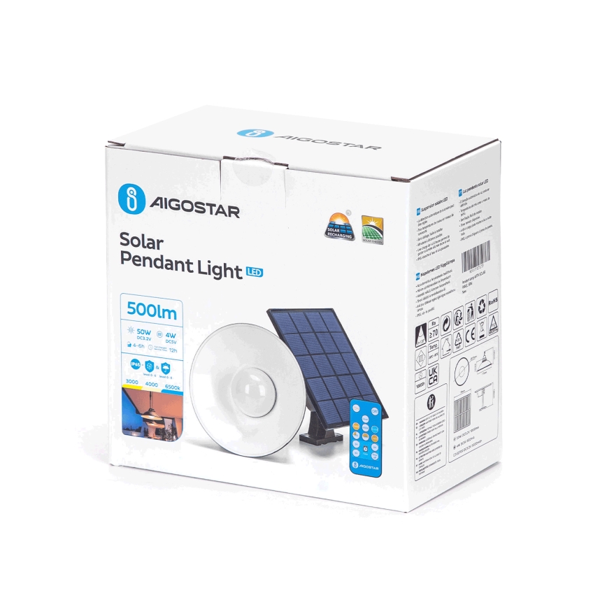 Aigostar - LED Prigušivi solarni luster na sajli LED/3,2V 3000K/4000K/6500K 5000 mAh IP65 + daljinski upravljač