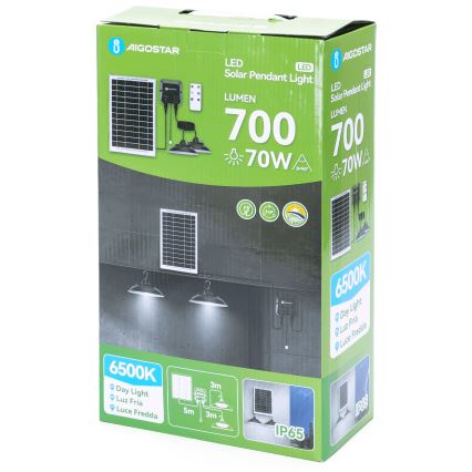 Aigostar - LED solarni luster sa senzorom 2xLED/35W/12V 6000 mAh 6500K IP65 promjer 15 cm + daljinski upravljač