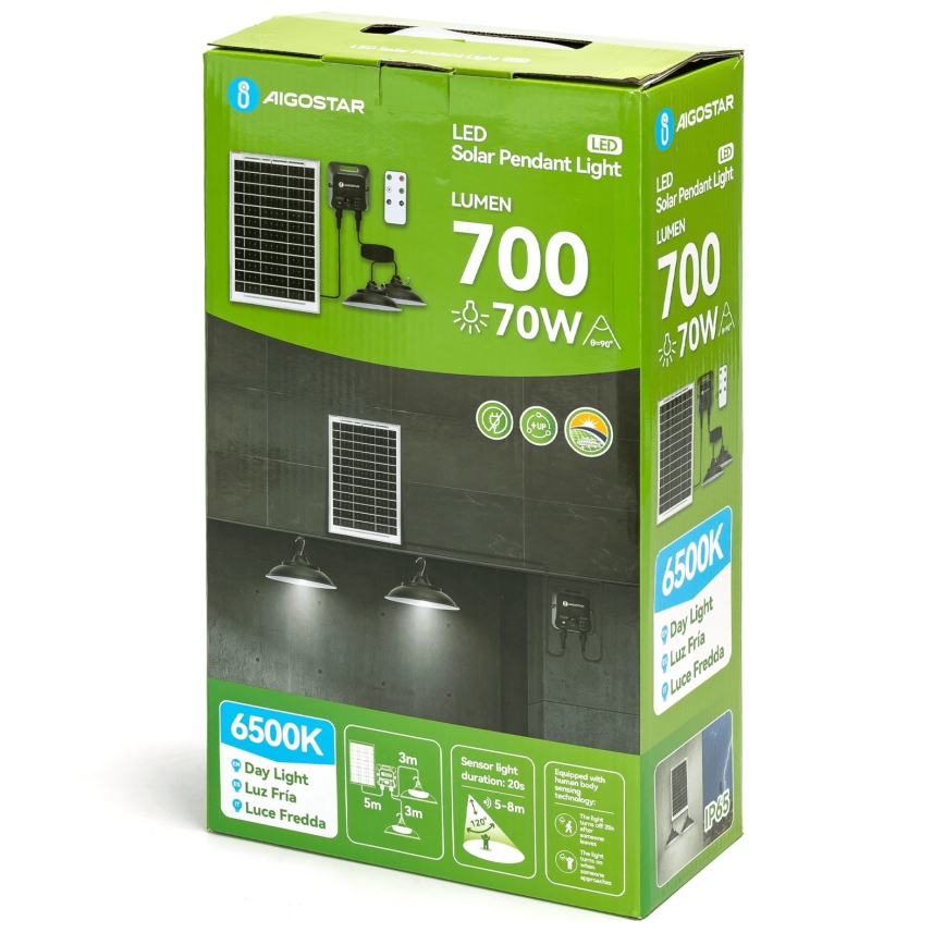 Aigostar - LED solarni luster sa senzorom 2xLED/35W/12V 6000 mAh 6500K IP65 promjer 15 cm + daljinski upravljač