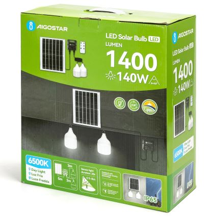 Aigostar - LED solarni luster s senzorom 2xLED/70W/12V 12000 mAh 6500K IP65 promjer 12 cm + daljinski upravljač