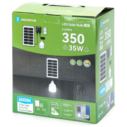Aigostar - LED solarni luster sa senzorom LED/35W/12V 3000 mAh 6500K IP65 Ø 10 cm + s daljinskim upravljačem