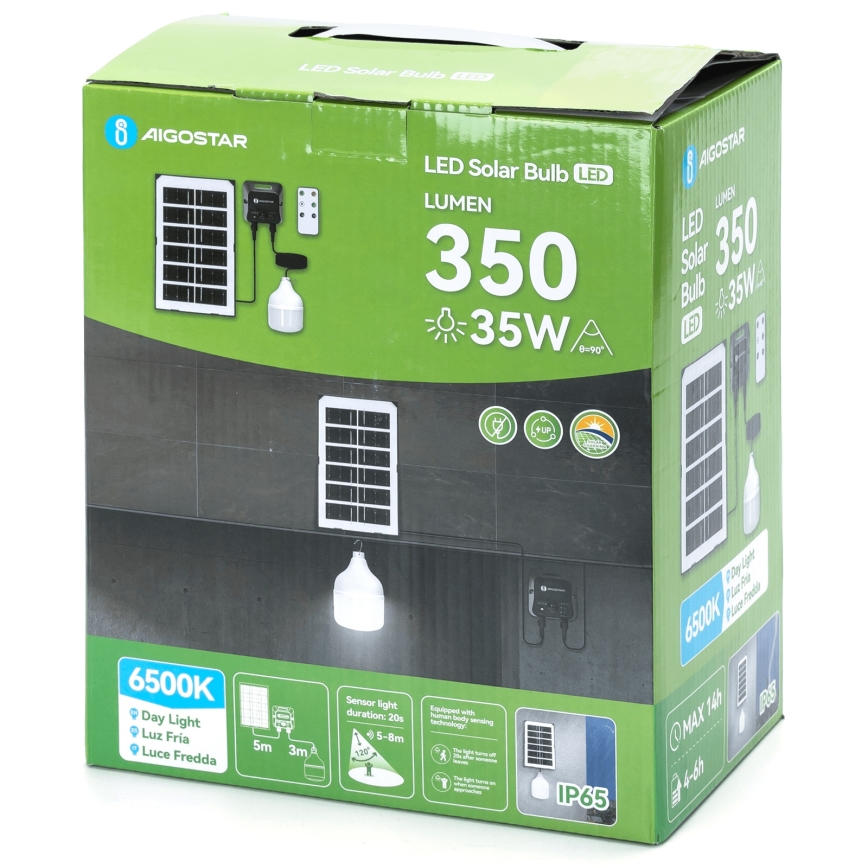 Aigostar - LED solarni luster sa senzorom LED/35W/12V 3000 mAh 6500K IP65 Ø 10 cm + s daljinskim upravljačem