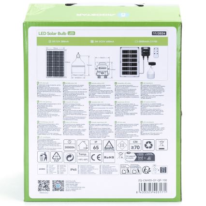 Aigostar - LED solarni luster sa senzorom LED/35W/12V 3000 mAh 6500K IP65 Ø 10 cm + s daljinskim upravljačem