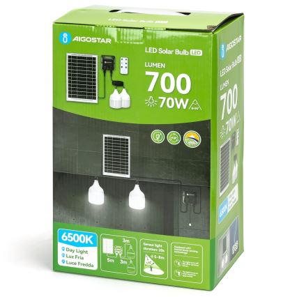 Aigostar - LED solarni luster s senzorom 2xLED/35W/12V 6000 mAh 6500K IP65 Ø 10 cm + daljinski upravljač