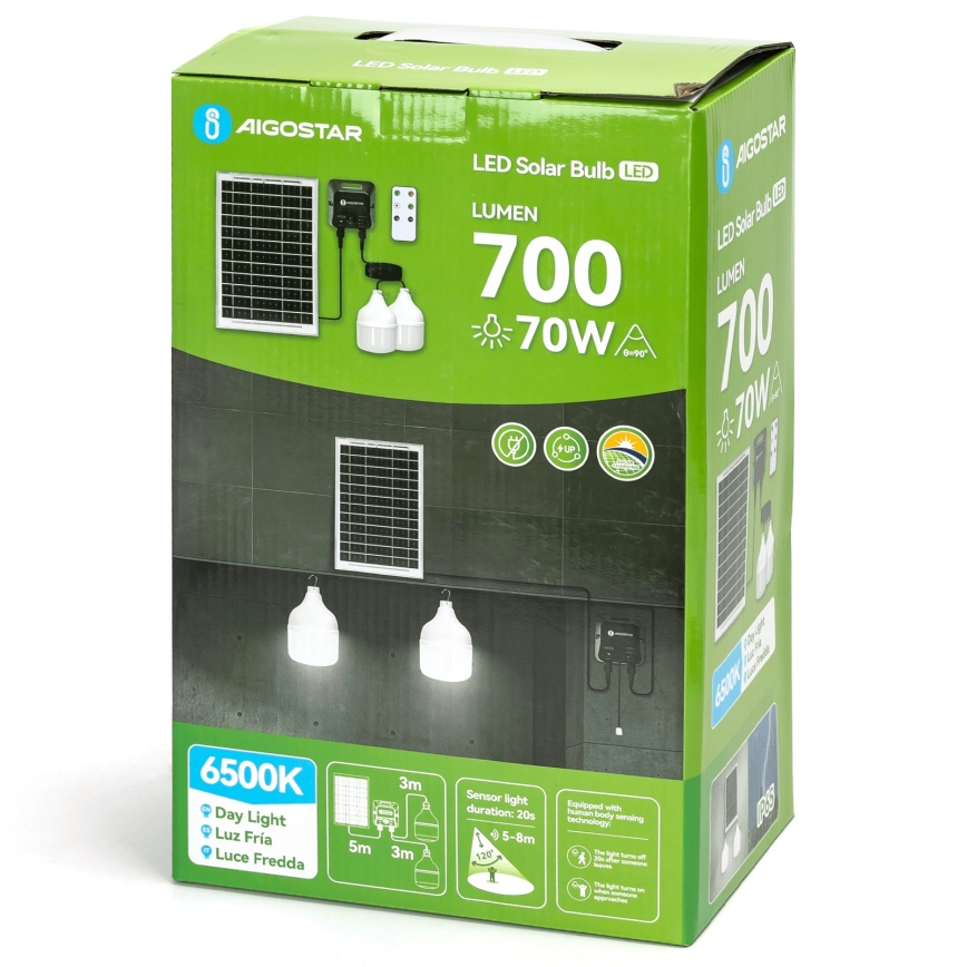Aigostar - LED solarni luster s senzorom 2xLED/35W/12V 6000 mAh 6500K IP65 Ø 10 cm + daljinski upravljač