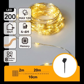 Aigostar - LED solarni niz 200 LED/8 funkcija 22 m IP65 topla bijela 800 mAh