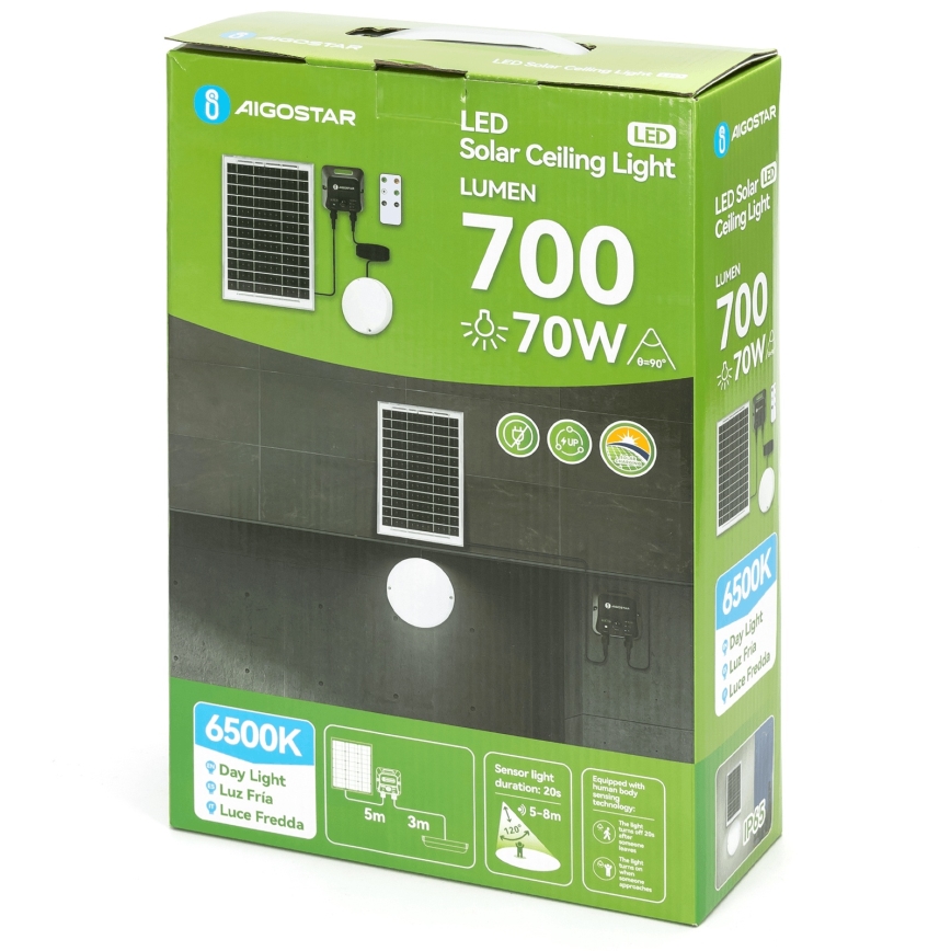 Aigostar - LED solarno stropno svjetlo s senzorom LED/70W/3,7V 6000 mAh IP65 + daljinski upravljač
