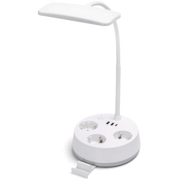 Aigostar - LED stolna lampa s dimmerom, utičnicama i USB LED/4,6W/230V 3000/4000/6500K bijela