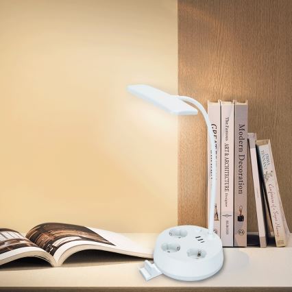Aigostar - LED stolna lampa s dimmerom, utičnicama i USB LED/4,6W/230V 3000/4000/6500K bijela