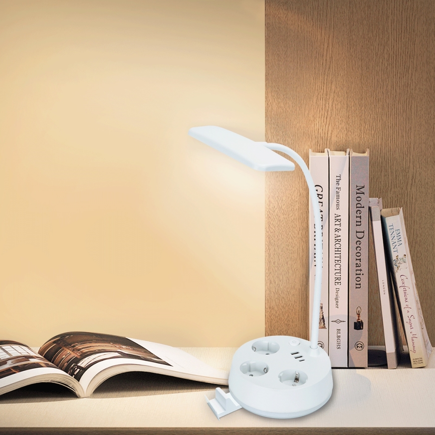 Aigostar - LED stolna lampa s dimmerom, utičnicama i USB LED/4,6W/230V 3000/4000/6500K bijela