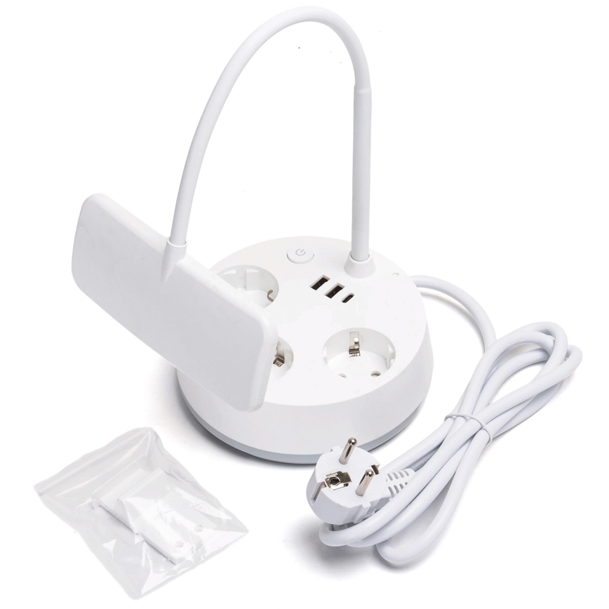 Aigostar - LED stolna lampa s dimmerom, utičnicama i USB LED/4,6W/230V 3000/4000/6500K bijela