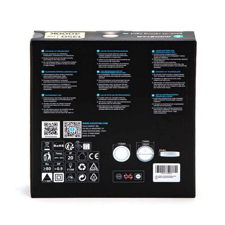 Aigostar - LED Stropna nadgradna svjetiljka LED/12W/230V pr. 17,4 cm 4000K bijela