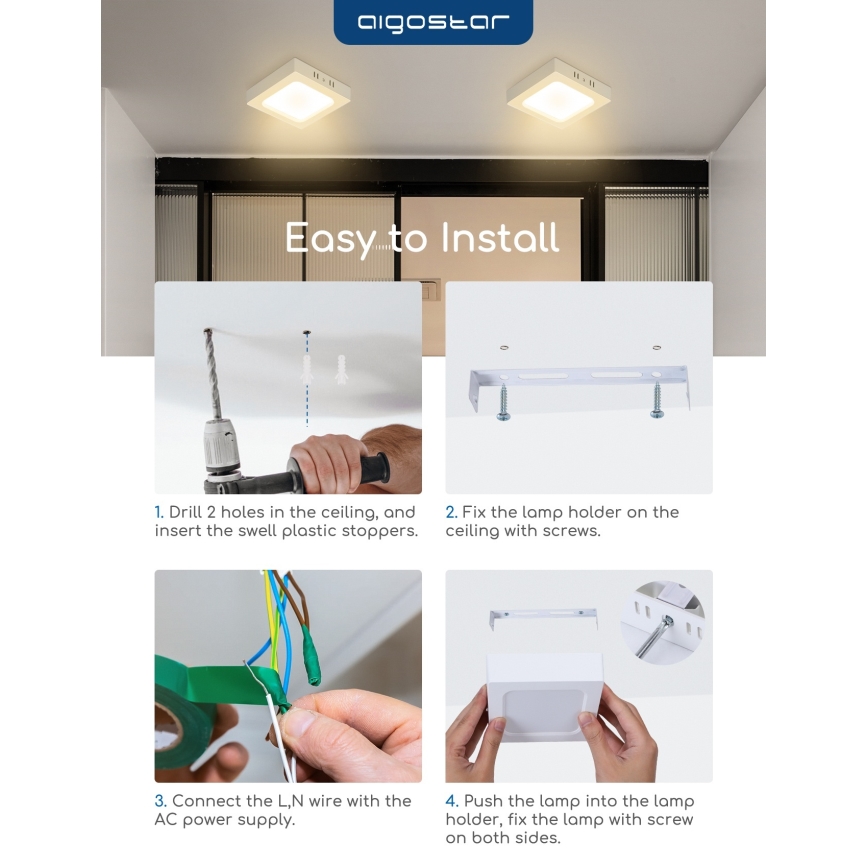 Aigostar - LED stropna nadgradna svjetiljka LED/18W/230V 3000K 22,6x22,6 cm bijela