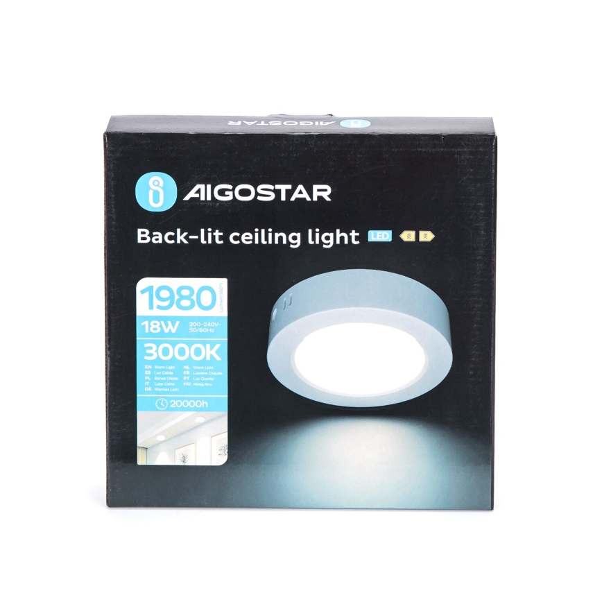 Aigostar - LED Stropna nadgradna svjetiljka LED/18W/230V pr. 22,6 cm 3000K bijela